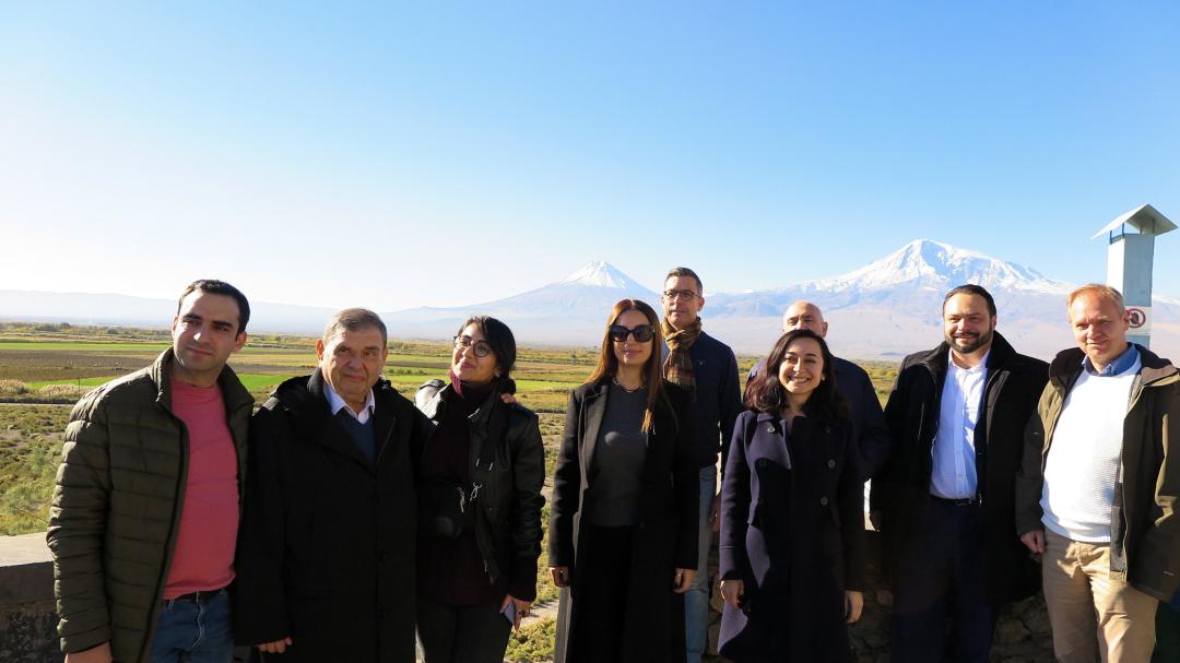 A group photo of the EU members with Ararat Mountain in the backdrop. Photo: Leonardo Delfanti A group photo of the EU members with Ararat Mountain in the backdrop. Photo: Leonardo Delfanti